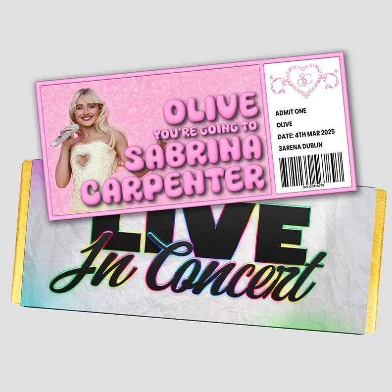 Personalised Sabrina Carpenter Pink Gift Ticket