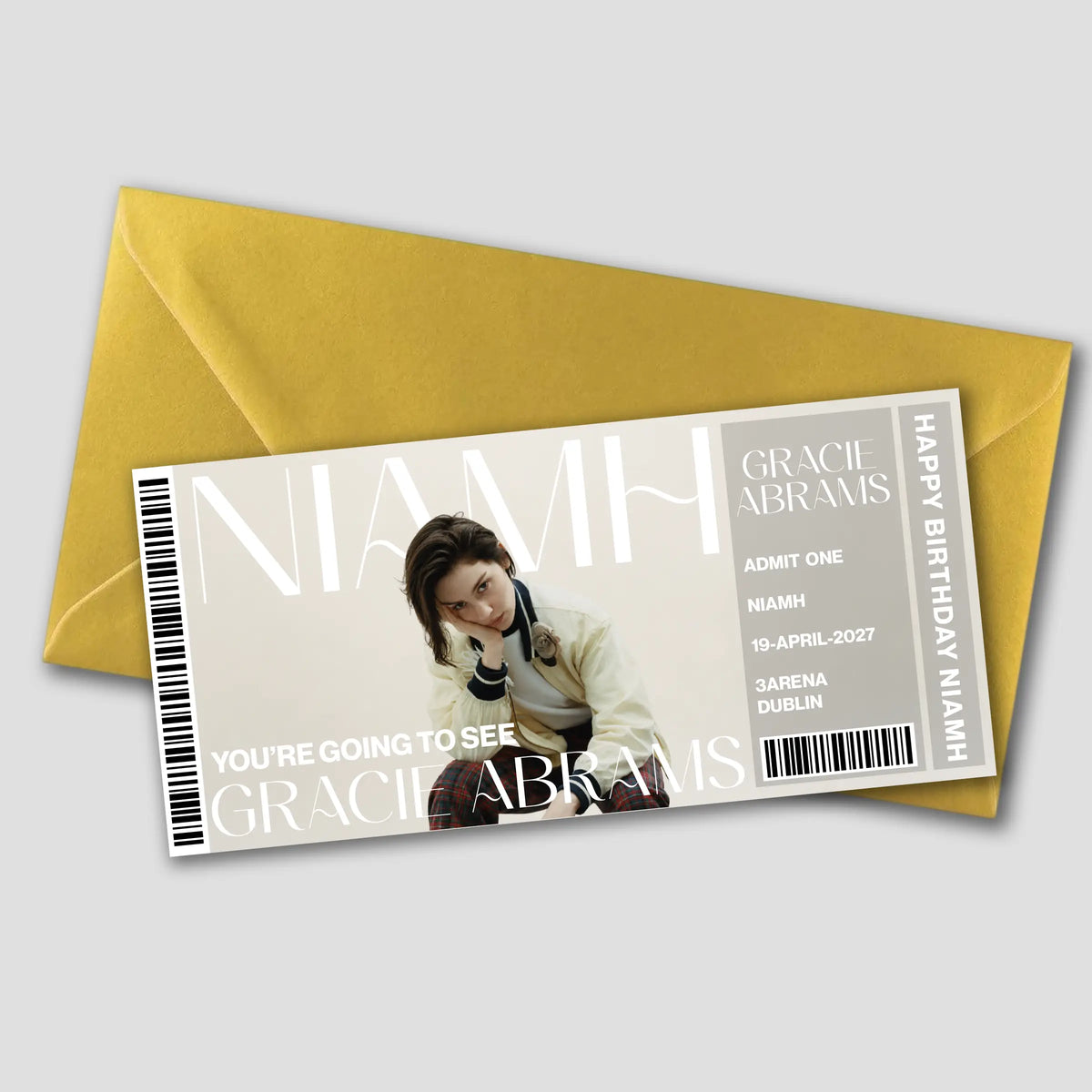 Personalised Gracie Abrams concert gift ticket