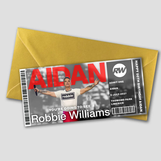 Personalised Robbie Williams concert gift ticket