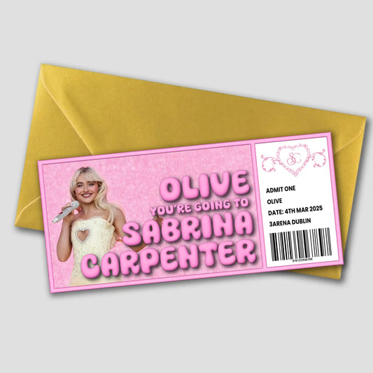 Personalised Sabrina Carpenter Pink Gift Ticket